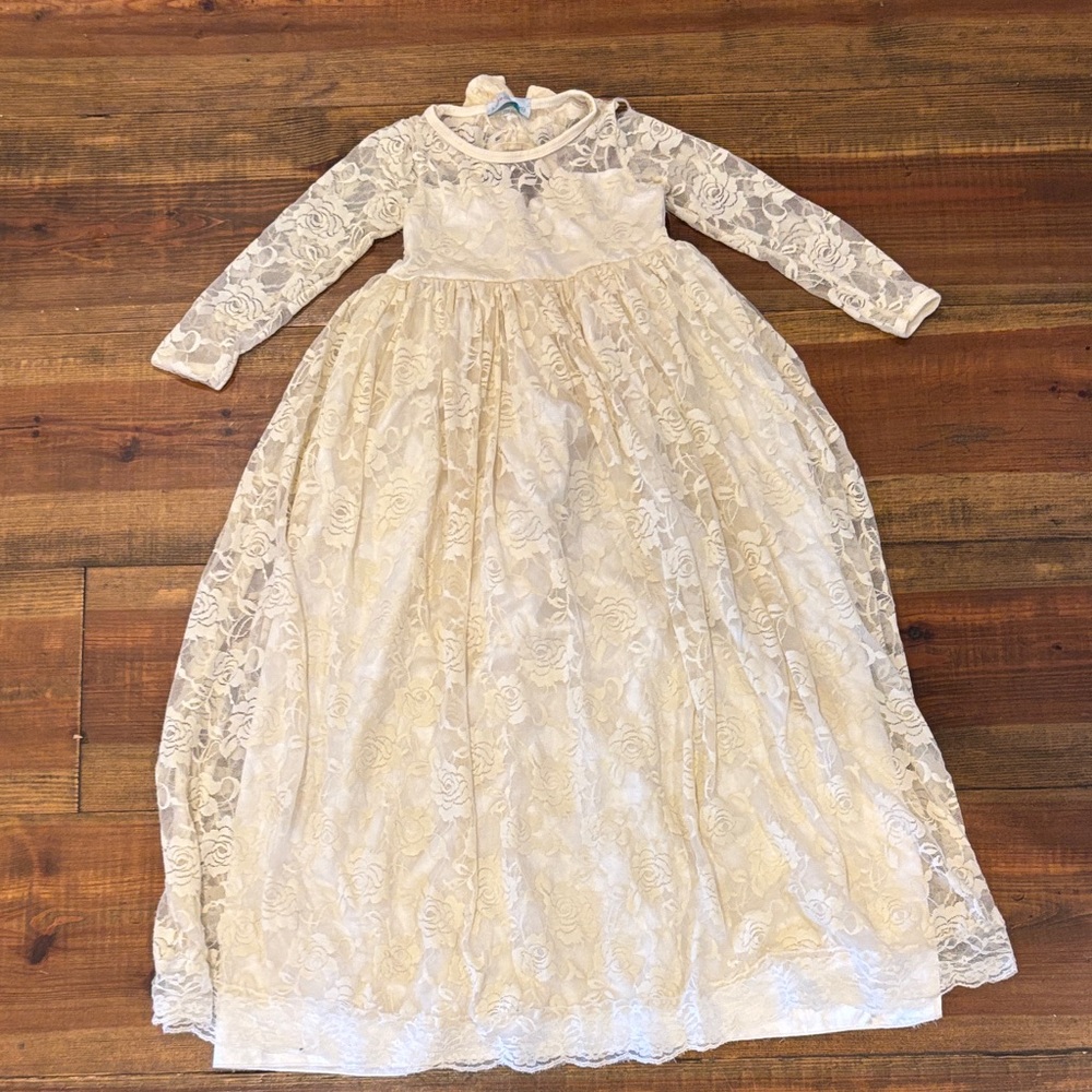 Elegant Cream Lace Kids Dress